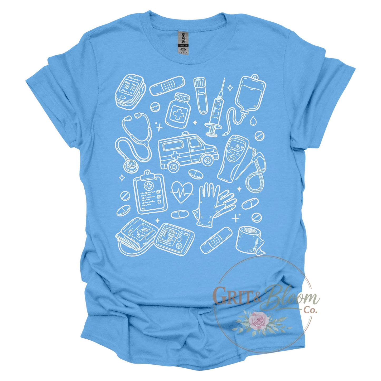 Nurse Doodle Shirt | Medical Icons Healthcare Worker Tee