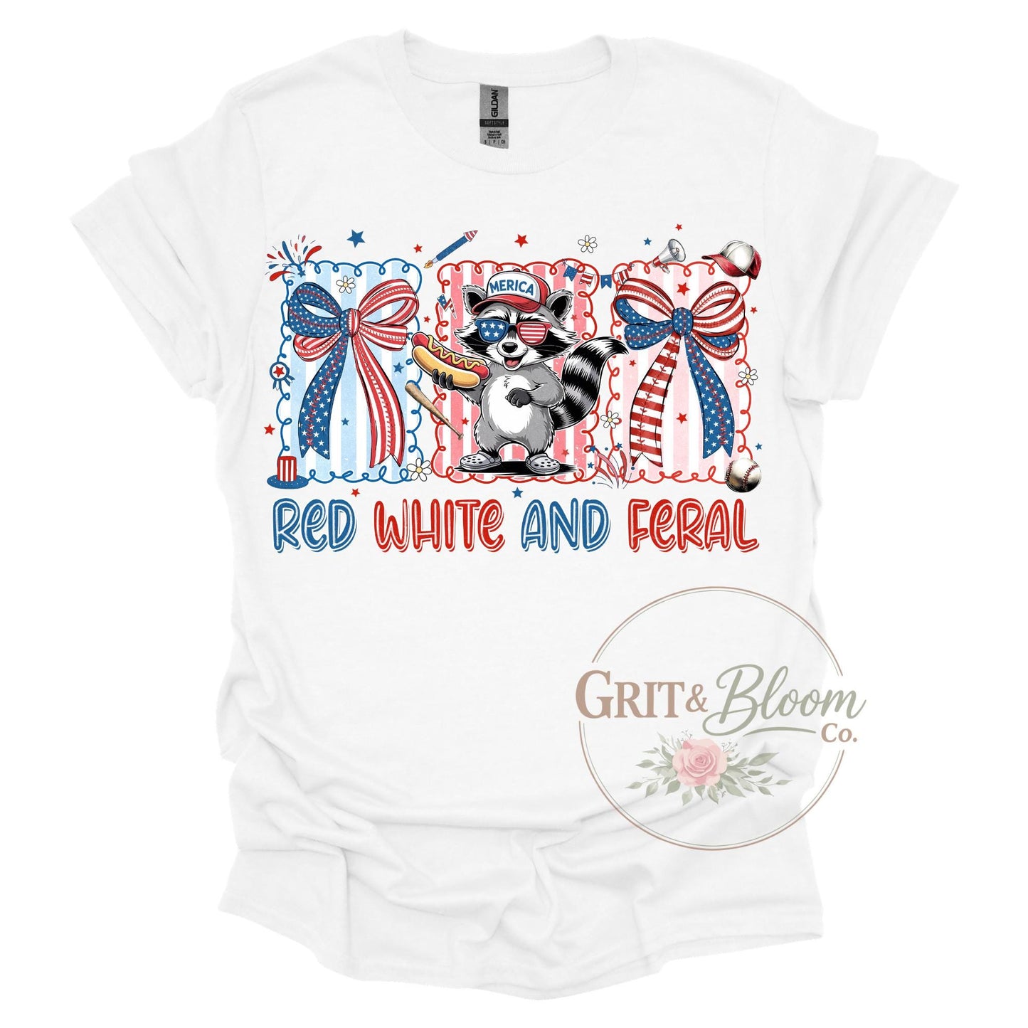 Red White Feral Raccoon Shirt | Funny Patriotic 4th of July Tee