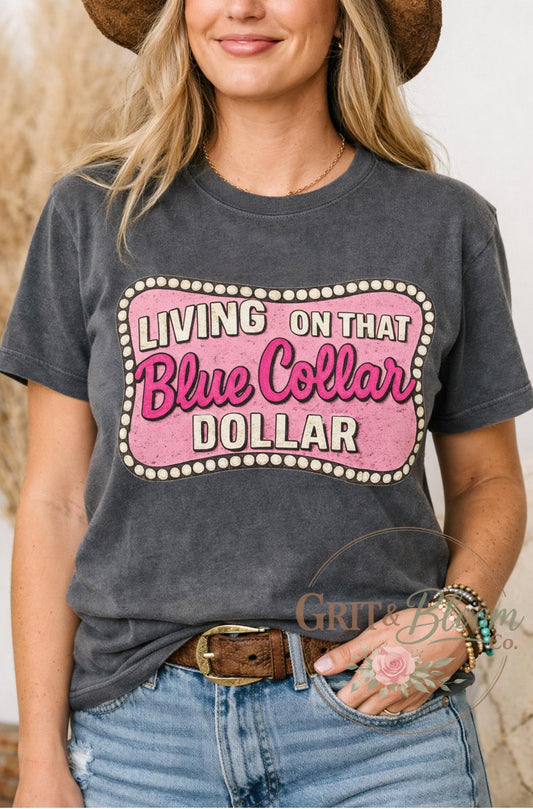 Living on Blue Collar Dollar Graphic Tee, Vintage Country Western Shirt