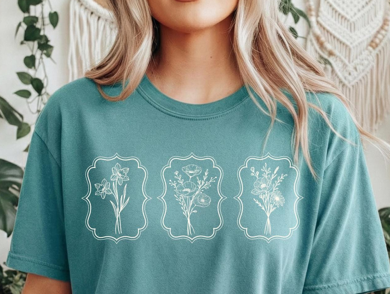 Boho Wildflower Line Art Shirt | Botanical Floral Graphic Tee