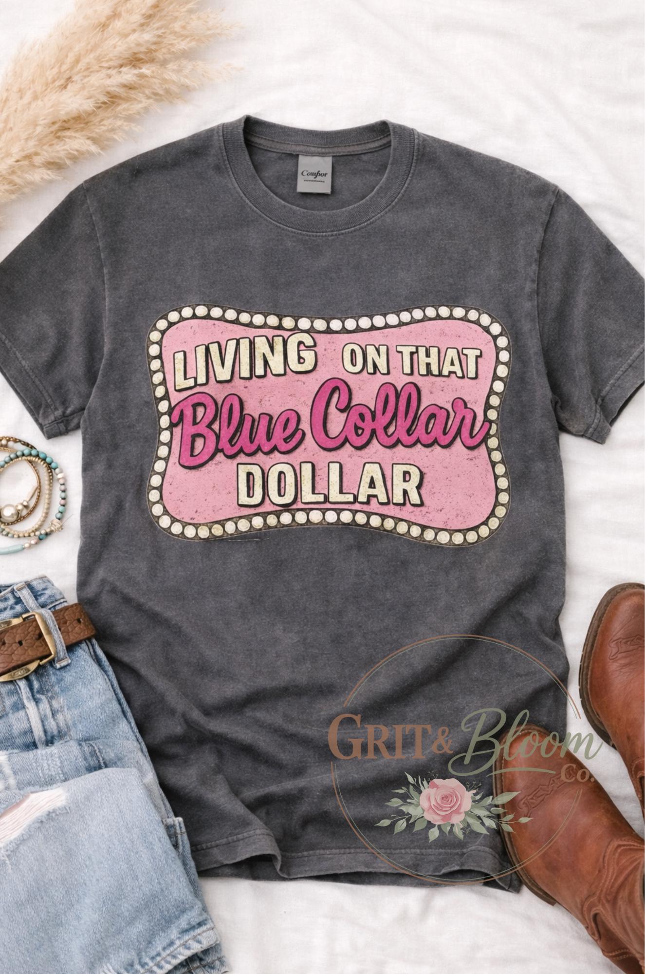 Living on Blue Collar Dollar Graphic Tee, Vintage Country Western Shirt
