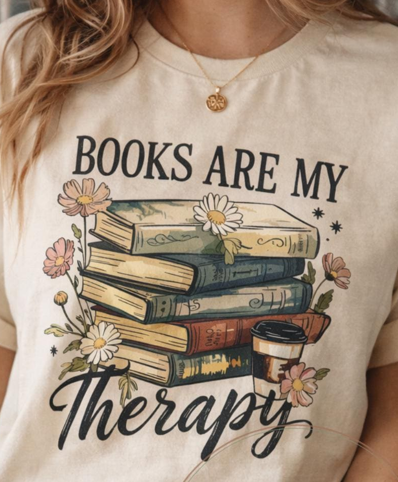 Books Are My Therapy Shirt | Floral Stack Graphic Tee, Book Lover Gift