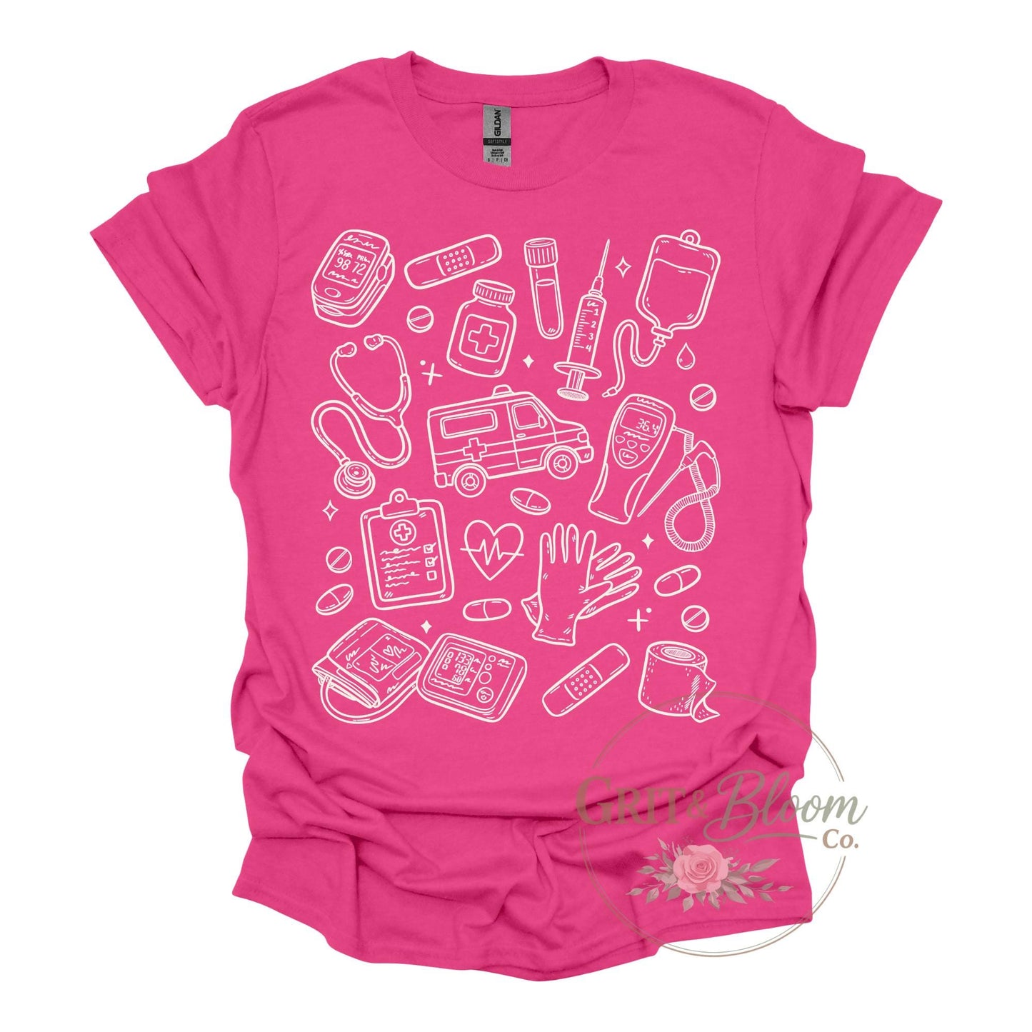 Nurse Doodle Shirt | Medical Icons Healthcare Worker Tee