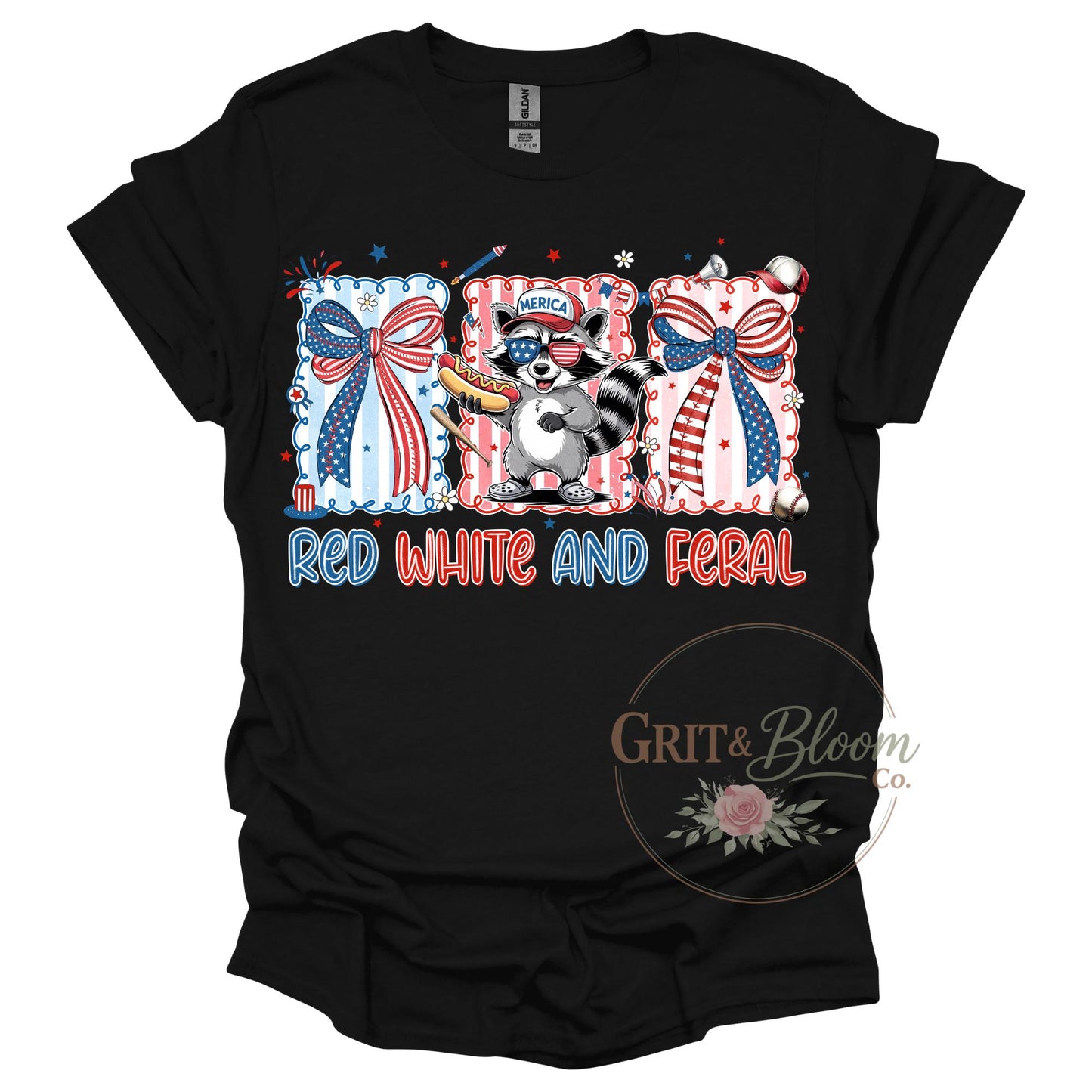 Red White Feral Raccoon Shirt | Funny Patriotic 4th of July Tee