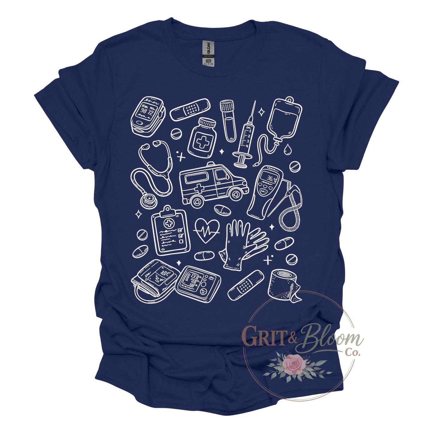 Nurse Doodle Shirt | Medical Icons Healthcare Worker Tee