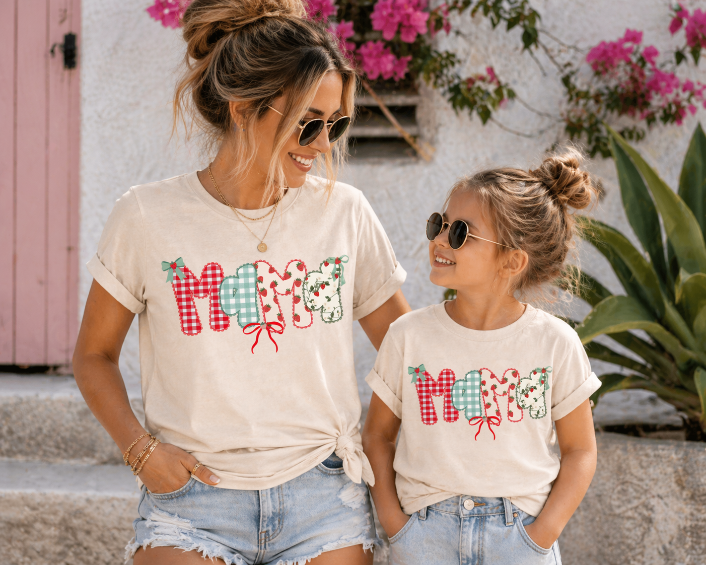Mama & Mini Matching Strawberry Patchwork Tees | Mommy and Me Shirts | Matching Mom Daughter Outfit | Cute Summer Set