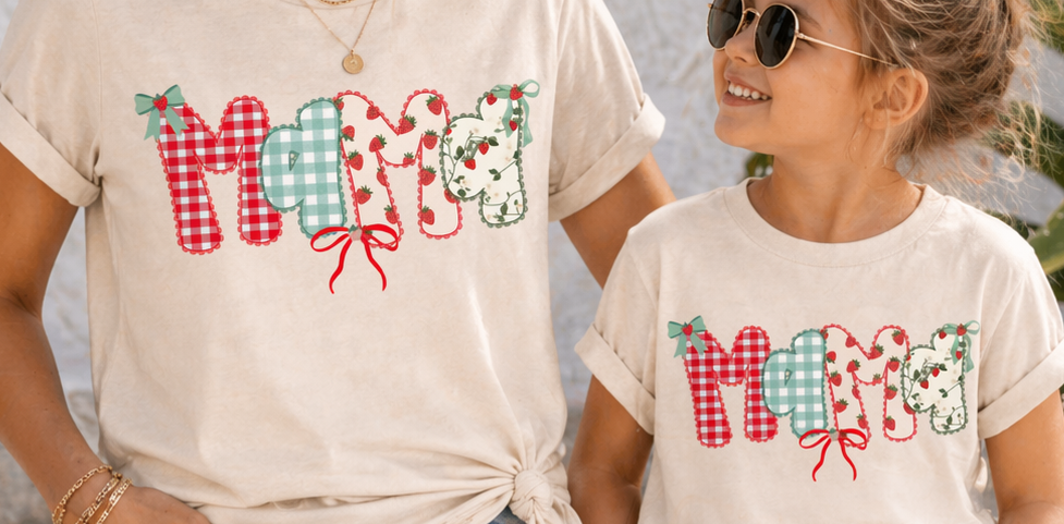 Mama & Mini Matching Strawberry Patchwork Tees | Mommy and Me Shirts | Matching Mom Daughter Outfit | Cute Summer Set