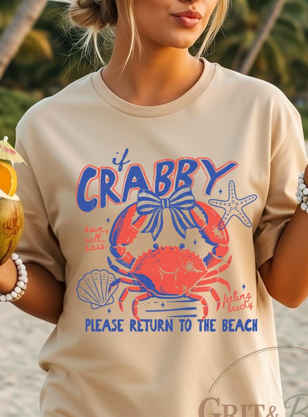 If Crabby Please Return To Beach Shirt | Coastal Crab Graphic Tee Summer Vacation