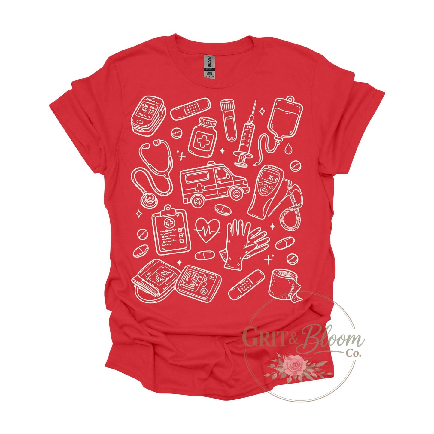 Nurse Doodle Shirt | Medical Icons Healthcare Worker Tee