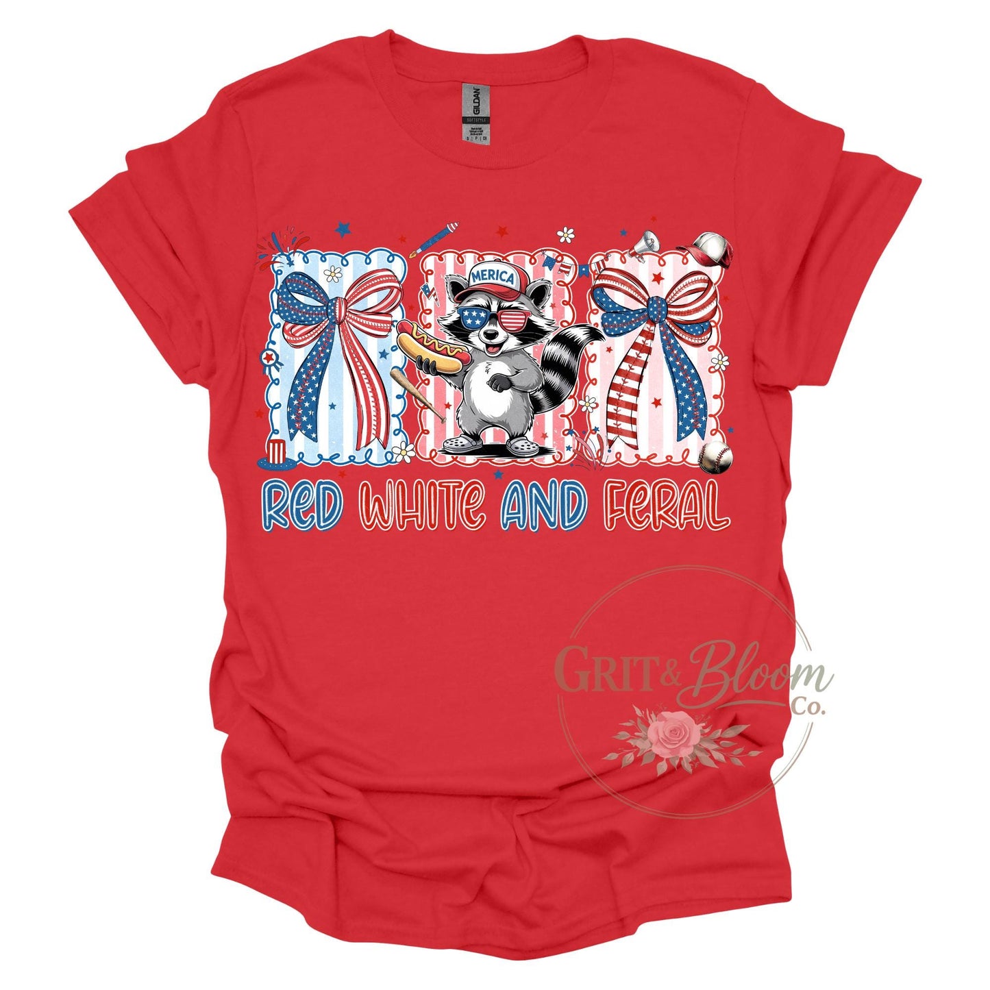 Red White Feral Raccoon Shirt | Funny Patriotic 4th of July Tee