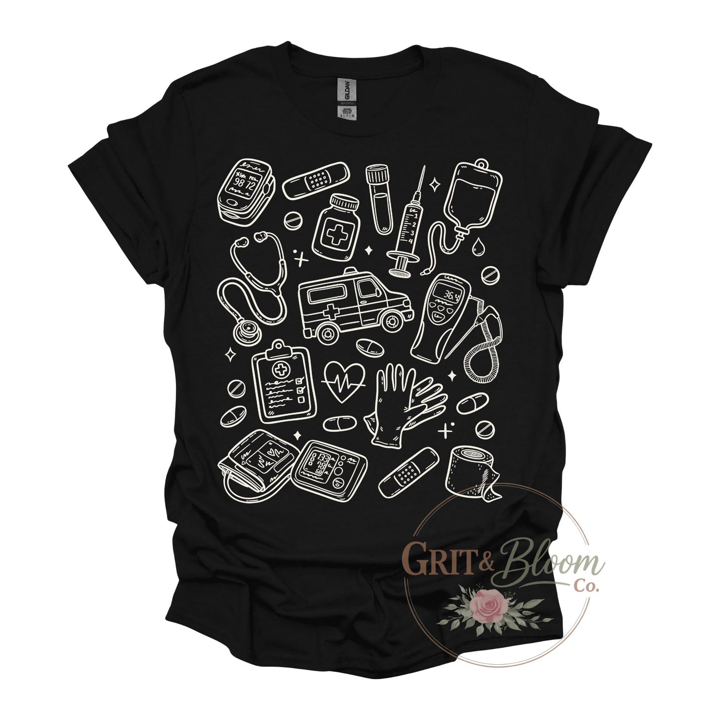 Nurse Doodle Shirt | Medical Icons Healthcare Worker Tee