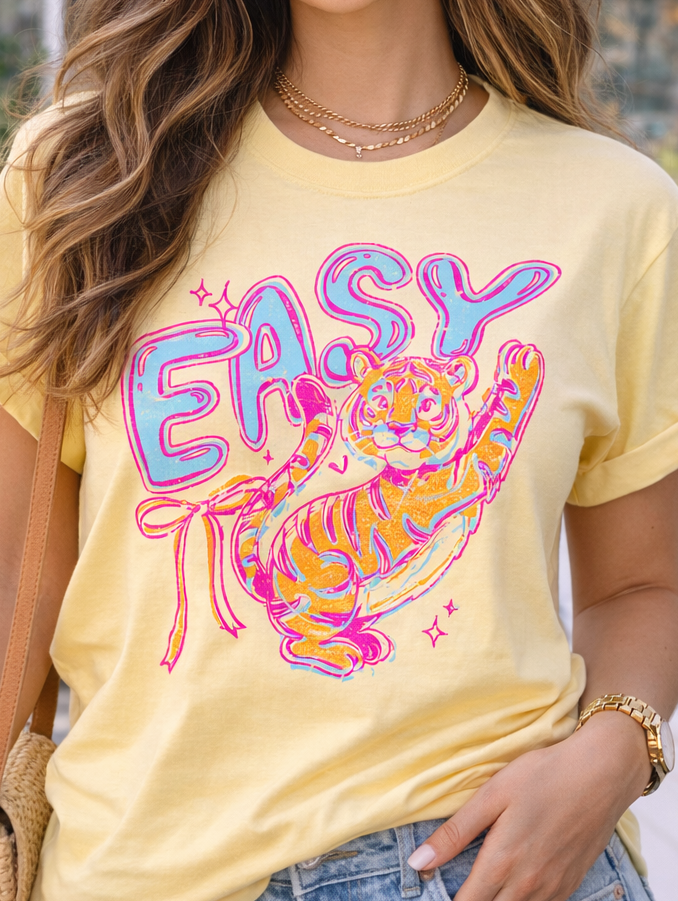 Easy Tiger Graphic Tee | Retro Neon Summer Shirt