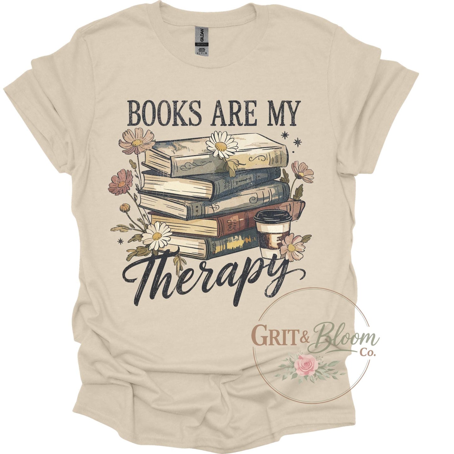 Books Are My Therapy Shirt | Floral Stack Graphic Tee, Book Lover Gift
