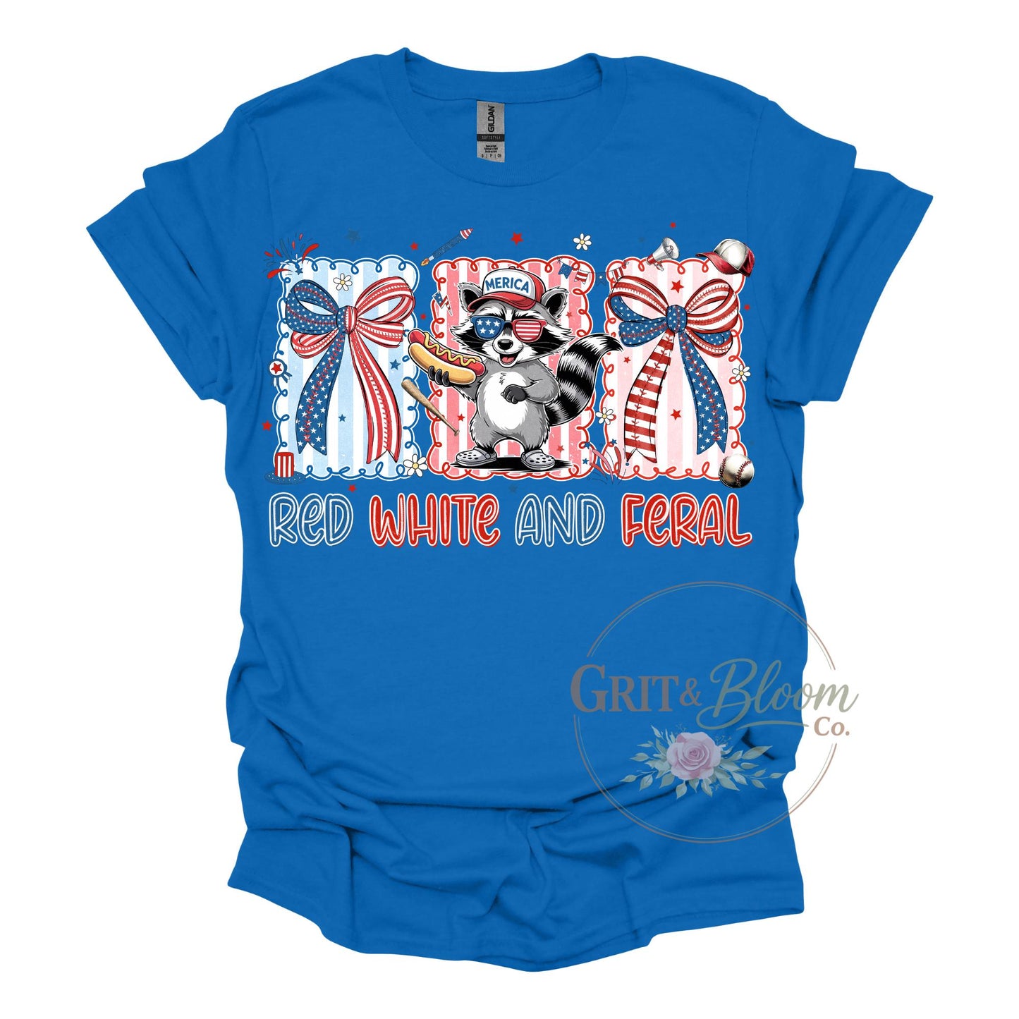 Red White Feral Raccoon Shirt | Funny Patriotic 4th of July Tee